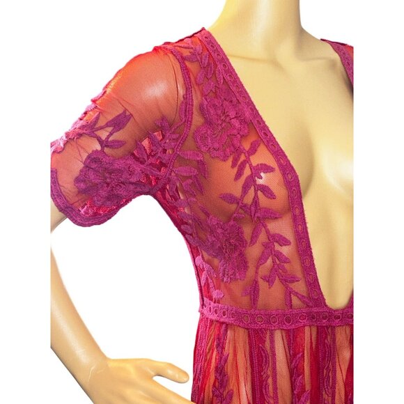 Sheer Floral Mesh Maxi Dress/Overlay with Plunge Neckline Fairy Castlecore - Picture 10 of 11